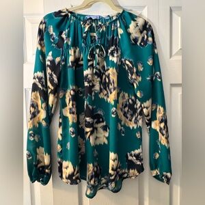 Simply Vera Vera Wang Teal and Cream Floral Blouse